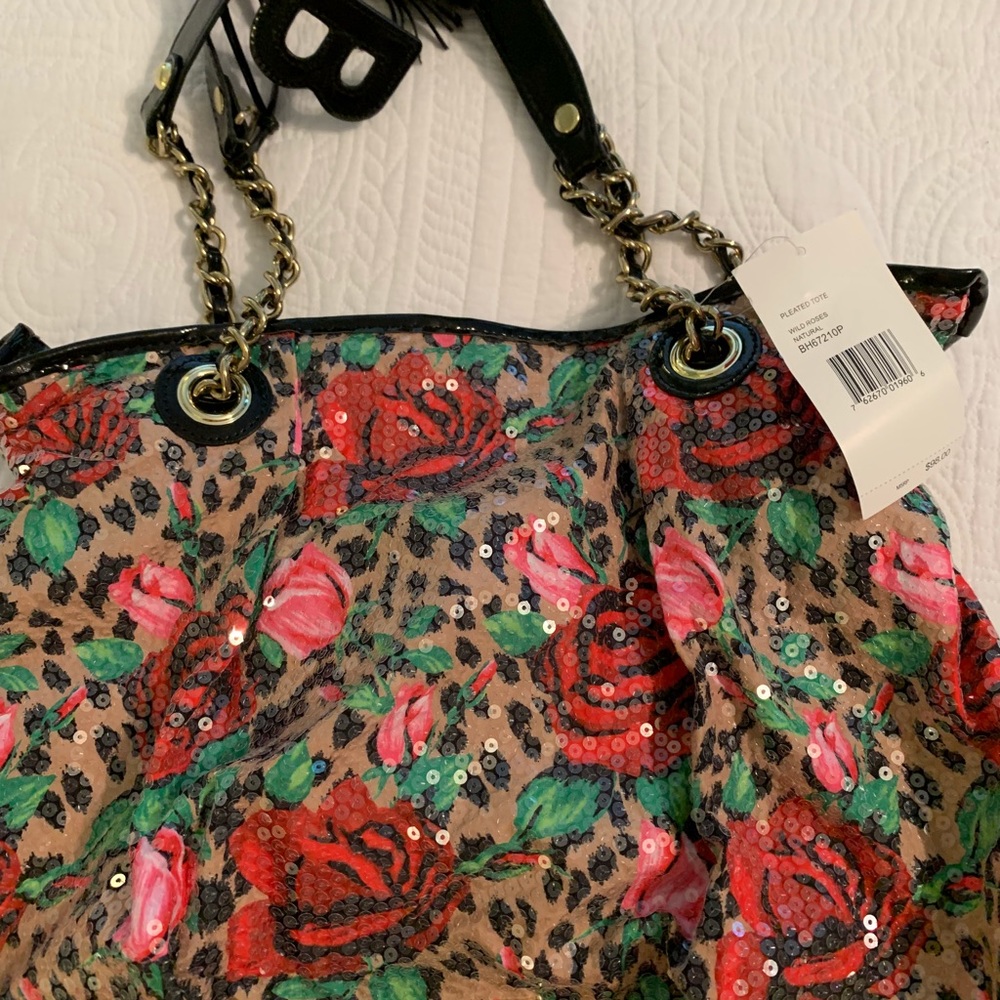 Betsey johnson leopard sequin and roses bag nwt